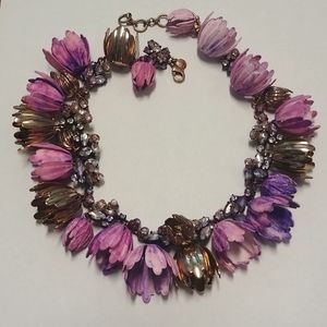 J.Crew Purple Pink Floral Garden Party Necklace Flower Crystal Necklace Pastel